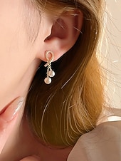 preiswerte Damen Ohrringe-Damen-Ohrringe aus Kunstperlen mit Strass-Tropfendesign, eleganter goldener Hängerstil, geeignet für Pendeln, Büro, Hochzeit, Party und Abend