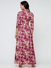 billiga Blommor-Jacquard Brokad A-linjeformad Kvällsklänning Elegant Klänning Formell Bröllop Golvlängd Lång ärm Skjortkrage Höstbröllopsgäst Nylon med Båge(r) Slits Pocket