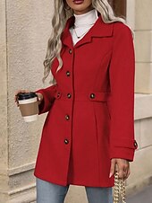 cheap Winter Coats-Women&#039;s Winter Coat Coat Warm Comfortable Buttons Fashion Plain Outdoor Vacation Weekend Single Breasted Long Turndown Regular Fit Long Sleeve Outerwear Red Fall Winter