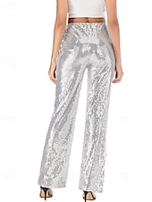 economico pantaloni da donna da festa-Per donna Gamba larga Moda Streetwear Lunghezza intera Naturale Semplice Paillettes Elastico in vita Comodo All&#039;aperto Confortevole All&#039;aperto Vacanza Feste Argento Nero Rosso Autunno Vestibilit