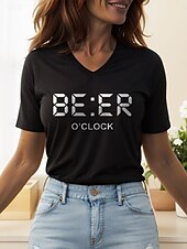 economico Maglietta di Umorismo &amp; Citazioni-Oktoberfest Per donna Maglietta Grafico Lettera Vintage Elegante Classico Manica Corta Scollo a V Top Regolari Quotidiano Stampato Nero Bianco Giallo Rosso Blu Estate Primavera
