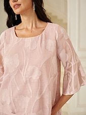  Dames Kanten overhemd Blouse Geklede topjes Chiffon-topjes Asymetrische zoom Effen Kleur Elegant Stijlvol Basic 3/4 mouw Bel Boothals Normale tops Dagelijks Werk Bruiloft gast Blozend Roze Zomer