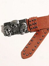 abordables Accessoires d&#039;Halloween-Ceinture en cuir cloutée pour homme avec motif squelette et os croisés, style gothique vintage pour les fêtes d&#039;Halloween, la mode punk et les vêtements décontractés