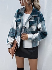 preiswerte Hemdjacken-Damen Hemdjacke Freizeitjacke Bequem Tasche Knöpfe Mode Outdoor Karomuster Ausgehen Wochenende Reisverschluss Regulär Revers Normale Passform Langarm Oberbekleidung Grün Grau Herbst Winter