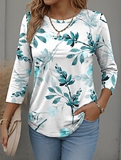 abordables T-shirt floral-Femmes T-shirt Graphique Plantes Élégant Occasionnel manche longue Col rond Hauts Réguliers Quotidien Week-end Imprimé Rouge Bleu Violet Vert Automne Hiver