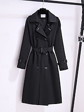 halpa Trench Coats-Naisten Trenssitakki Mukava Napit Tasku Muoti Moderni Tavallinen Bile Viikonloppu Kaksirivinen Pitkä Sänkyjen avaus Normaali Pitkähihainen Päällysvaatteet Musta Khaki Syksy Talvi
