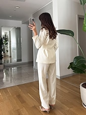 baratos Terninhos de calça da mamãe-Macacão  Conjunto de Calças 2 Peças Conjunto de Mãe da Noiva Conjunto de Calças com Blazer Sem Gola Elegante Vintage Simples Mangas Longas Comprimento do Chão Calças com Detalhes de Pregas