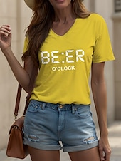 economico Maglietta di Umorismo &amp; Citazioni-Oktoberfest Per donna Maglietta Grafico Lettera Vintage Elegante Classico Manica Corta Scollo a V Top Regolari Quotidiano Stampato Nero Bianco Giallo Rosso Blu Estate Primavera