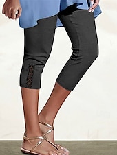 cheap Plain Leggings-Women&#039;s Capri Pants Leggings Fashion Casual Calf-Length Mid Waist Plain Elastic Waist Comfy Breathability Stretchy Vacation Street Daily Wear Light Yellow Wine Dark Brown Black Spring Fall Regular Fit