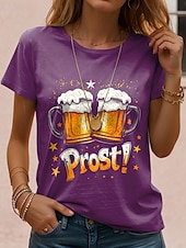 abordables T-shirt Humor &amp; Citations-Fête d&#039;Octobre Femmes T-shirt Graphique Lettre ancien Élégant Classique Manche Courte Col ras du cou Hauts Réguliers Quotidien Week-end Imprimé Noir Bleu Violet Vert Été Printemps