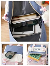 billiga Högskoleryggsäckar-5-i-1 skolryggsäcksset med plyschberlocker, lätt nylon, kawaii-stil, för flickor och tonåringar, perfekt för skolan och dagligt bruk
