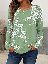 billige Blomster t-skjorte-Dame T skjorte Blomstret Grafisk Planter Årgang Stilfull Fritid Langermet Crew-hals Vanlige topper Daglig Helg Trykt mønster Blå Dusty Blue Lilla Grønn Sommer