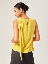economico Bluse e camicie-camicetta senza maniche con collo a cappuccio giallo chiaro