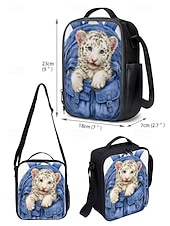 cheap Kids &amp; Teen Backpacks-Kids 3-Piece Animal Print Backpack Set, Waterproof School Bookbag with Lunch Bag and Pencil Case for Elementary Boys &amp; Girls, Back to School and Daily Use