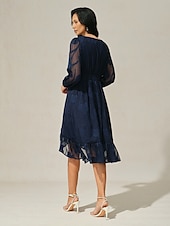 billige Arbeidskjoler-Dame Mini kjole Vintage kjole Uformell kjole Årgang Fritid Formelt Formell Jul Fest Normal Langermet V-hals Blå Høst Vinter