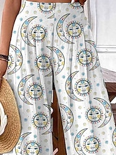 お買い得  ワイドレッグ＆ハイウエスト-女性用 パンツ パラッツォパンツ ファッション ボヘミアン 全長 ハイウエスト フラワー プリント 弾性ウエスト 快適 マイクロエラスティック ストリート デイリーウェア お出かけ ホワイト ピンク 夏 春 レギュラー