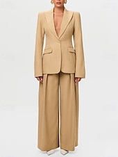 cheap Mom&#039;s Pant Suits-Women&#039;s Strip Suits Two Piece Mother of the Bride Wedding Pant suits  Elegant Vintage Shirt Collar Floor Length Polyester Long Sleeve
