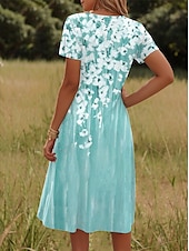 abordables Robe Fleurie-Robe mini femme Robe décontractée Robe petite Robe T-shirt Robe tee Robe d&#039;été Décontractée Vacances Quotidienne Coupe régulière Florale Manches courtes Col ras du cou Rose Vert Été