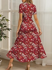 cheap Floral Dress-Women&#039;s Maxi Dress Knit Dress Casual Dress Sundress A Line Dress Elegant Vacation Casual Regular Fit Floral Graphic Short Sleeve Square Neck Yellow Red Blue Purple Summer