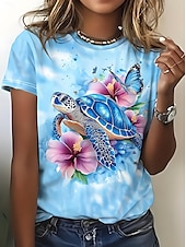 billige Hawaiiansk te-Dame T skjorte Blomstret Grafisk Rose Elegant Årgang Mote Kortermet Rund hals Vanlige topper Daglig Ut på byen Helg Trykt mønster Hvit Lysegrønn Blå Dusty Blue Brun Sommer