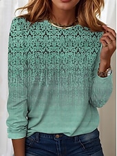 abordables T-shirt Boho-T-Shirt pour femmes streetwear décontracté imprimé manches longues tops réguliers col rond quotidien week-end bleu violet vert khaki printemps automne