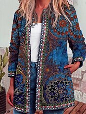 abordables vestes décontractées-Femmes Veste Décontractée Chaud Confortable Avec Poches Mode Moderne Fleuri Rue Sortir Régulier Sans Col Coupe régulière manche longue Vêtements d&#039;extérieur Noir Rose Claire Violet Automne Hiver