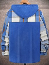 baratos Casacos &amp; Sobretudos para Homem-Homens jaqueta leve Jaqueta de Camisa Jaqueta casual Cabana Férias Diário Respirável Bolsos Primavera Outono Xadrez Moda Clássico Com Capuz Padrão Preto Vermelho Azul cáqui Casaco