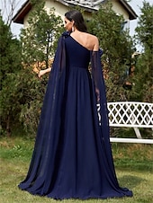 voordelige BLAUW-A-Lijn Quinceanera Jurken Elegante Jurk Formele Bruiloft Vloerlengte Mouwloos One Shoulder Chiffon met Plooitjes