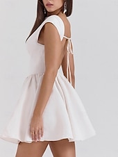 preiswerte Einfaches Kleid-Damen Minikleid Figurbetontes Kleid Elegant Party Cocktail Hochzeit Outdoor Party Normale Passform Einfarbig Ärmellos Rundhalsausschnitt Schwarz Weiß Wein Sommer