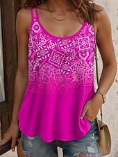 levne Boho tílko-Dámské Tílko do košilky Tónované Grafika Geometrický Vinobraní stylové Bez rukávů Kopeček Běžné topy Denní Dovolená Tisk Rubínově červená Vodní modrá Fialová Trávová zelená Léto Jaro