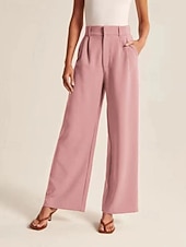 economico gamba larga e vita alta-Per donna Gamba larga Pantaloni Eleganti Streetwear Casual Lunghezza intera Naturale Semplice Tasca Elastico in vita Comodo All&#039;aperto Confortevole Vacanza Uscire blu navy Aalbicocca Grigio Nero