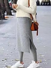 economico Leggings foderati in pile-Per donna Pantaloni in Pile Leggings Skort Streetwear Casual Lunghezza intera Naturale Semplice Elastico in vita Spacco Calore Termico Comodo All&#039;aperto Vacanza Uscire Nero Grigio chiaro Grigio scuro