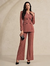 abordables Costumes-pantalons pour maman-Blazer à fines rayures, tailleur-pantalon deux pièces, costume pour la mère de la mariée, classique, vintage, simple, col en V, revers en pointe, longueur au sol, manches longues avec rabats, 2025