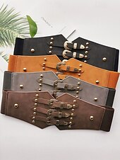 abordables Ceinture pour femme-Ceinture large élastique pour femme avec triple boucle vintage – Corset gothique en similicuir pour robes et costumes