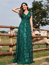 abordables Champagne-Robes de quinceanera en forme A Robe élégante Robe de mariage formelle longueur sol manches courtes col en V sequins dos en V avec sequins