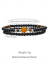 cheap Men&#039;s Jewelry-Men’s Natural Stone Beaded Bracelet Set, Matte Black and Tiger Eye Beads with Yellow Accent, Minimalist Style for Business, Casual and Gift Occasions