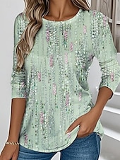 economico Maglietta Arte &amp; Design-Per donna Maglietta Grafico Geometrico Astratto Elegante Vintage Classico Manica Lunga Girocollo Top Regolari Quotidiano Stampato Rosa Blu Viola Verde Estate Primavera