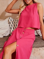 ieftine Rochie simplă-Pentru femei Set de rochii Rochie A line Casual Simplu Buzunar Nasturi Rochie Maxi Fără manșon Stil Nautic În aer liber Zilnic Alb Roz Roșu Vin Vară Primăvară Fit regulat