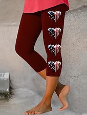 billiga Självständighetsdagens byxor-Självständighetsdagen Kvinnors Patriotiska Fjärde Juli Leggings Capri Byxor Hög Elasticitet Streetwear Helt Längd Hög Midja Byxor Påsk Flagga Tryck Termisk Varm Andas Mjuk Utomhus Daglig Svart Grå