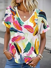 abordables T-shirt floral-Femmes T-shirt Fleuri Graphique ancien Élégant Moderne Manche Courte Col en V Hauts Réguliers Quotidien Imprimé Rose Claire Fuchsia Vert Été Printemps
