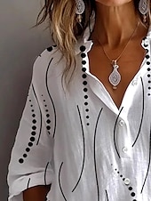 abordables Tops à Rayures et Géométriques pour Femmes-Femmes Chemise Chemisier Graphique À pois ancien Tropical Élégant manche longue Col de chemise Hauts Réguliers Quotidien Fête Sortir Boutons Blanche Rose Claire Bleu Kaki Été Printemps