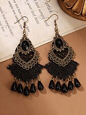abordables Boucle d&amp;#39;oreille pour femme-Boucles d&#039;oreilles pendantes gothiques vintage en alliage pour femmes avec pierre noire et perles rouges, bijoux fantaisie pour fête d&#039;Halloween pour style punk rétro
