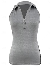 ieftine Top simplu-Pentru femei Camisole Tank Top Culoare solidă Modern Casual Fără manșon Guler Cămașă Topuri obișnuite Zilnic Fermoar Negru Roșu Vin Albastru piscină Maro Trifoi Vară