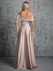 tanie niebieski-Suknie A-liniowe Quinceanera Elegancka Suknia Formalna Weselna do ziemi bez rękawów z odkrytymi ramionami z satyny z fałdami