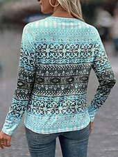 economico T-shirt Boho-Per donna Maglietta Ombre Gradiente di Colore Elegante Moderno Casual Manica Lunga Scollo a V Top Regolari Quotidiano Weekend Cerniera Stampato Rosa Blu Estate Primavera