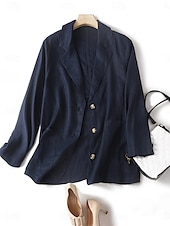 abordables Chemises-Femmes Blazer Confortable Respirant Avec Poches Boutons Occasionnel Uni Bureau Rue Occasionnel Tenue quotidienne Simple Boutonnage Régulier Col Rabattu Coupe Ample manche longue Vêtements d&#039;extérieur