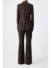 abordables Costumes-pantalons pour maman-Combinaison deux pièces / tailleur-pantalon en faux daim pour mère de la mariée, ensemble blazer élégant, vintage, simple, col en V, revers en pointe, détails de couture, longueur au sol, extensible,