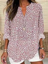 abordables Tops à Rayures et Géométriques pour Femmes-Femmes Chemise Fleuri Rayé Élégant Moderne manche longue Col en V Hauts Réguliers Quotidien Fête Boutons Imprimé Rose Claire Bleu Roi Bleu Gris Été