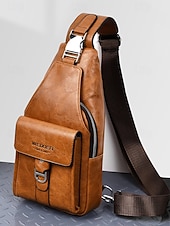 Χαμηλού Κόστους Ανδρικές τσάντες-Ανδρική καφέ τσάντα χιαστί από τεχνητό δέρμα - αδιάβροχη και ανθεκτική στις γρατσουνιές τσάντα στήθους με ρυθμιζόμενο ιμάντα ώμου για ταξίδια, εργασία ή καθημερινή χρήση σε πάρτι