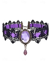 abordables Collier pour femme-Collier ras du cou gothique en dentelle pour femme avec pendentif en pierre rouge, bijou vintage en velours noir pour fête d&#039;Halloween et cosplay costumé